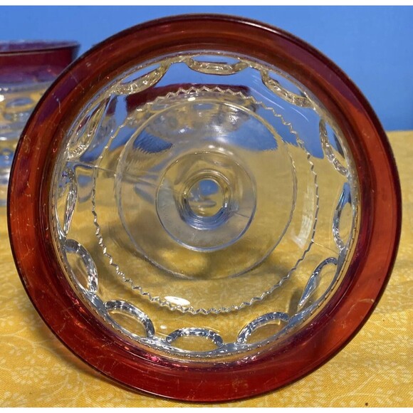 Tiffin King’s Crown Cranberry Ruby Champagne Dessert Sherbet Set Of 5 Vintage - Picture 3 of 6